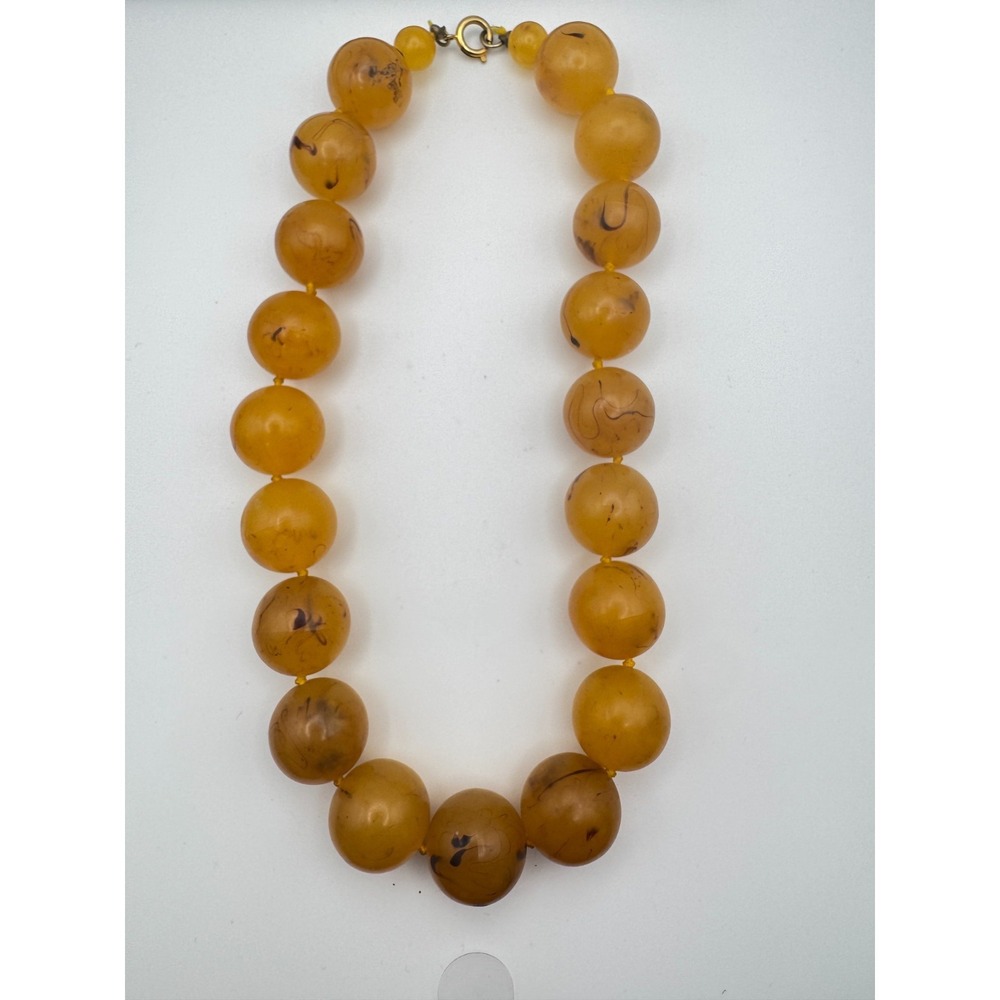 Vintage Plastic Necklace Butterscotch Egg Yolk Large Round Bead 16"